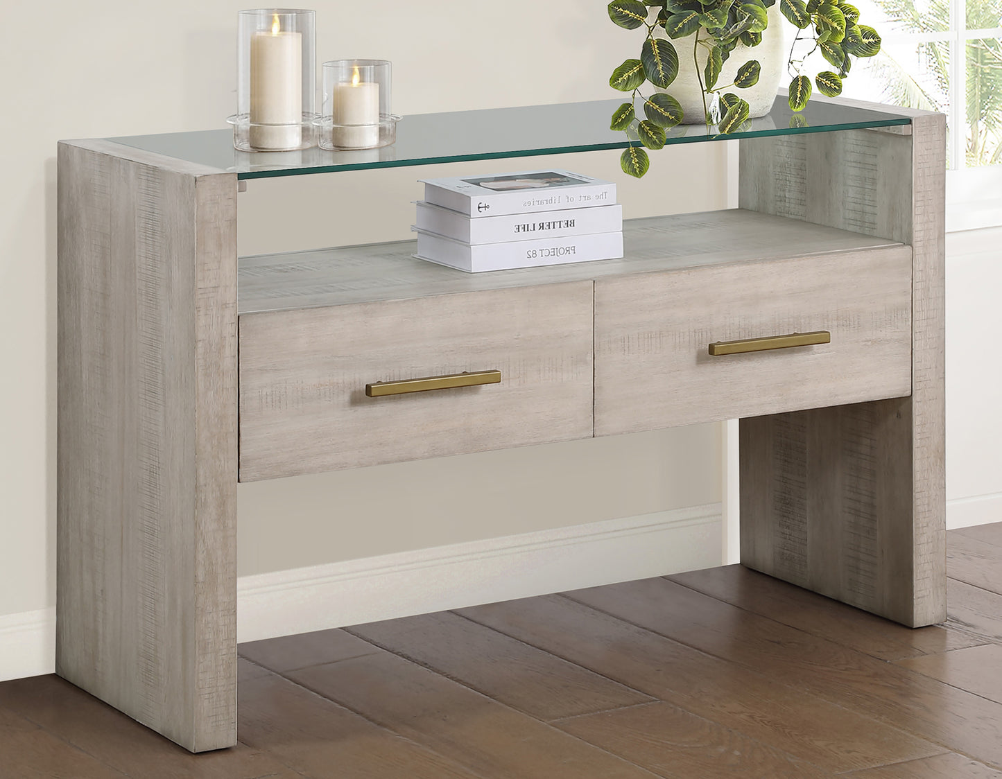 Garland Glass Top Sofa Table - Washed Parchment