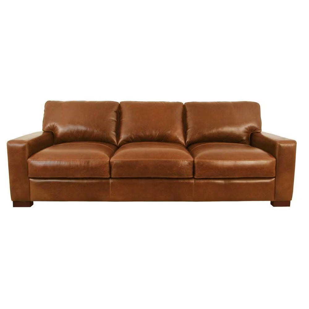 Brown leather sofa on a white background