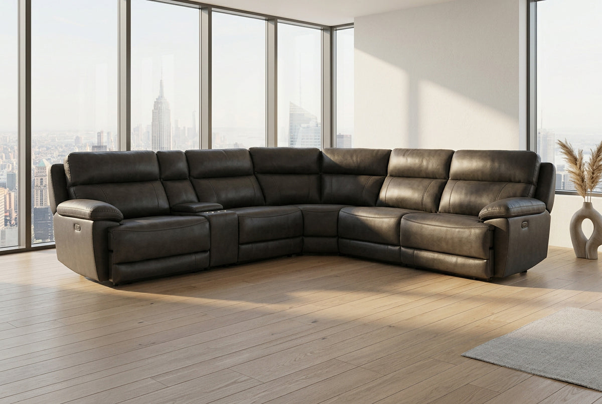 Madrid Granite 6-Piece Power Reclining Leather Sectional