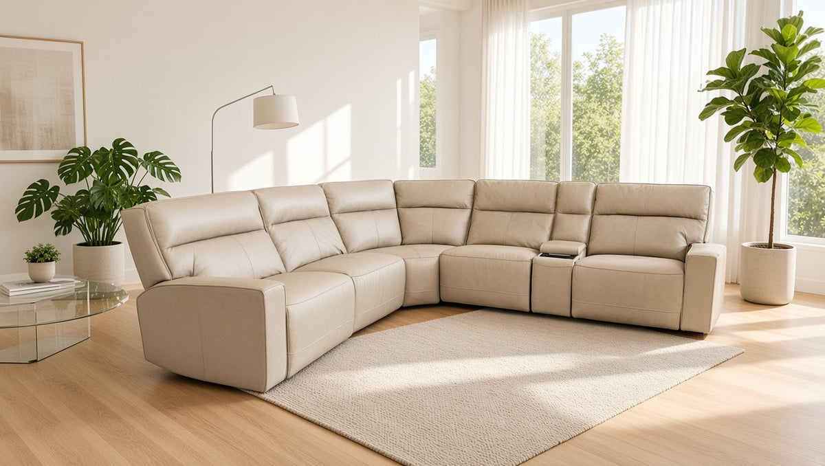Naples Beach 6-Piece Triple Power Leather Reclining Sectional