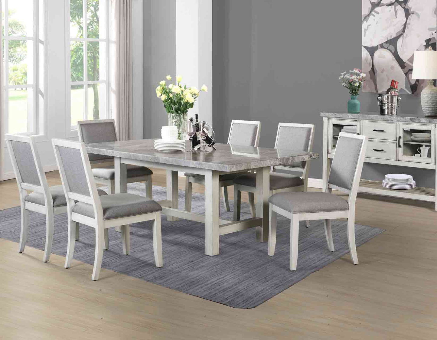 Canova 7-Piece Gray Marble Dining Set