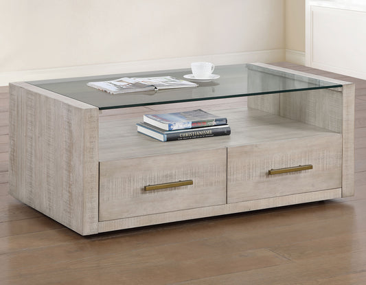 Garland Castered Glass Top Coffee Table - Washed Parchment