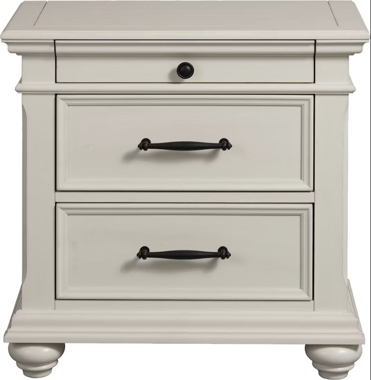 Sutton Place White 3-Drawer Nightstand with USB