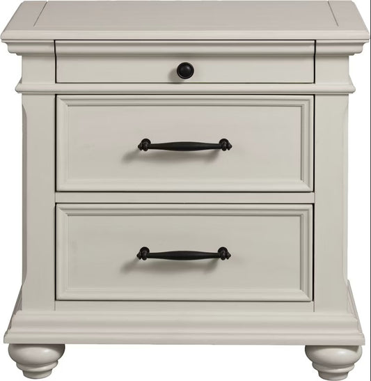 Sutton Place White 3-Drawer Nightstand with USB